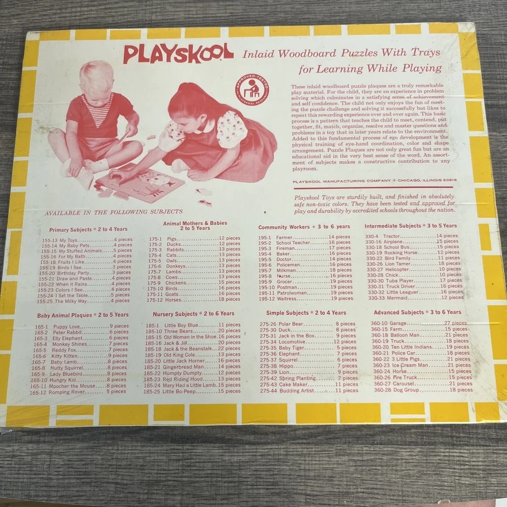 Vtg Playskool #360-23 Ice Cream Man Wood Tray 21 Piece Board Puzzle Inlays New